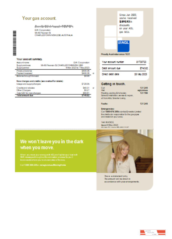 AGL Australia gas utility business bill, SCR PSD template